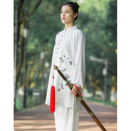 Chinese White Tai Chi suit for women and men spring and autumn kung fu uniforms Tai Chi quan wushu performance competition clothing
